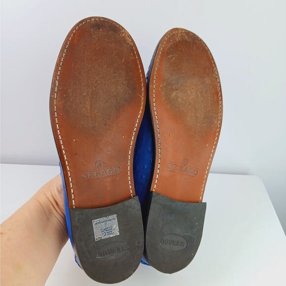 Sebago USA Women's SZ 9.5 Docksides Ostrich Leather Penny Loafer Royal Blue RARE - Picture 8 of 11